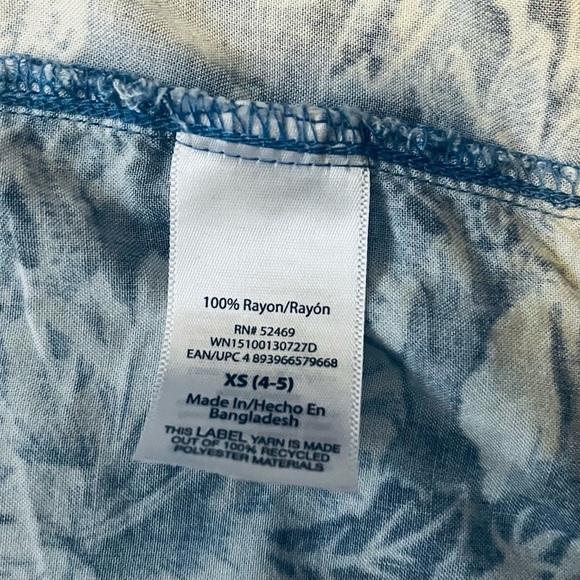 Wonder Nation Blue Floral Hawaiian Shirt button down short sleeve camp collar XS - Picture 6 of 7